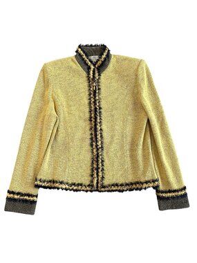 St. John Women's Sz 14 Yellow Knit Blazer Jacket Front Zip Closure Gold-Tone